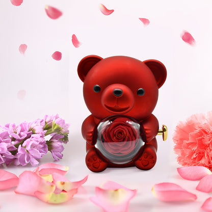 Teddy JewelBox™ – Obrotowa Szkatułka z Wieczną Różą i Naszyjnikiem